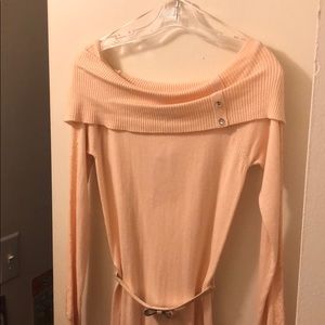 Off the shoulder sweater dress with belt
